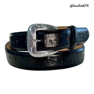 TONY LAMA Mens Vintage Black Full Quill Ostrich Silver Buckle Western Belt